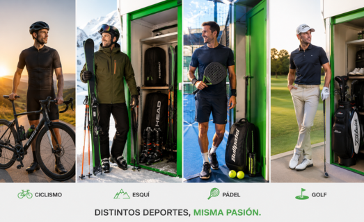 Material deportivo de ciclismo esquí pádel y golf almacenado de forma segura
